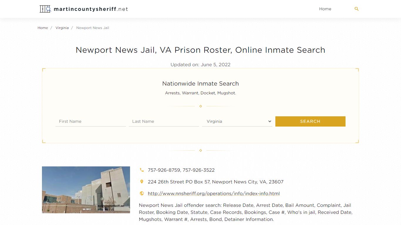 Newport News Jail, VA Prison Roster, Online Inmate Search